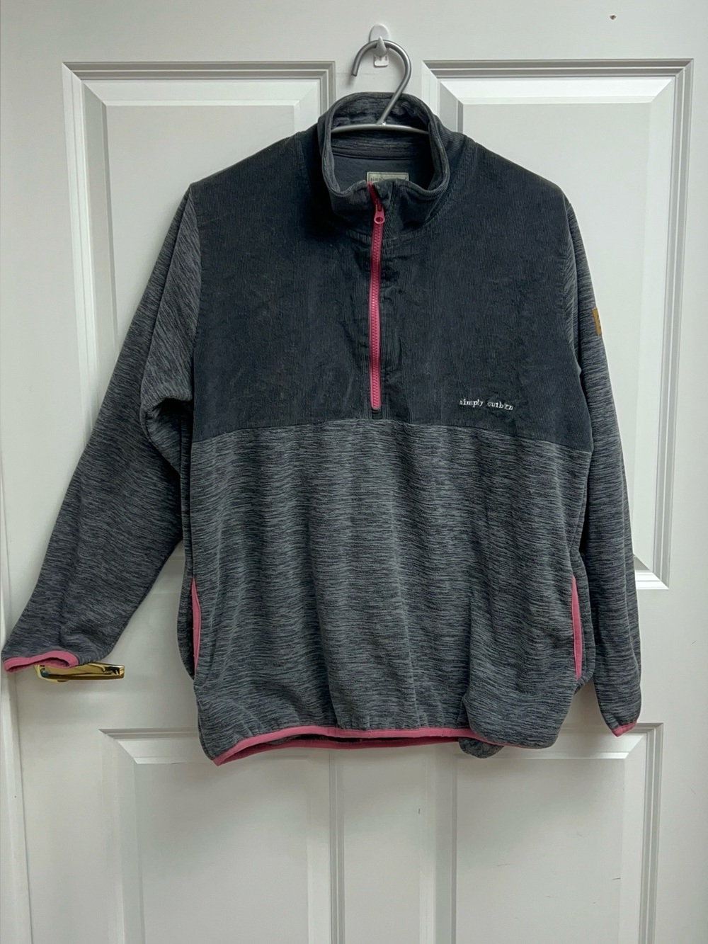 Simply Southern Simply Grey and Pink Cordy 3/4 Zip Pullover Size XL